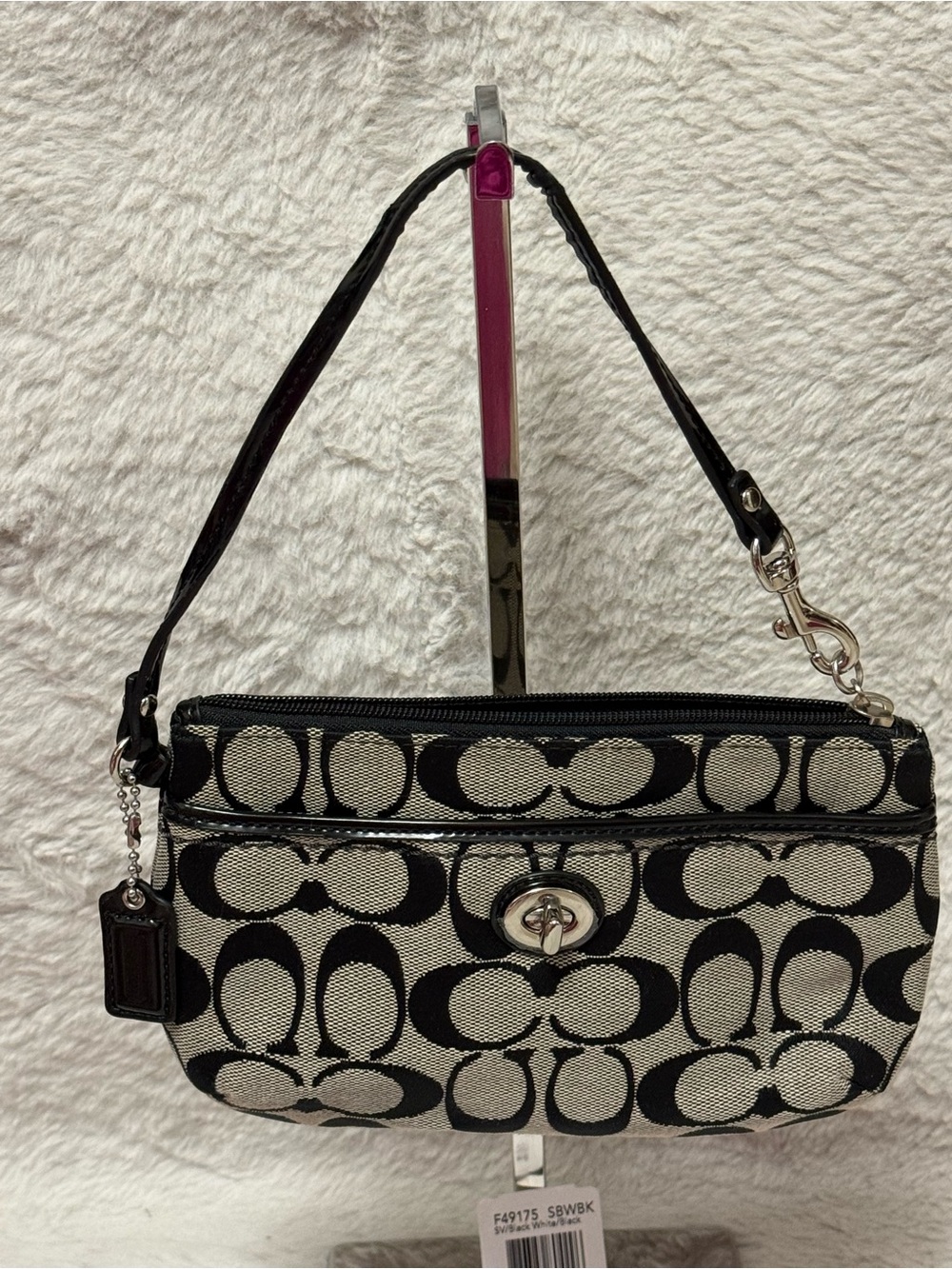 Coach Black and Gray Signature Canvas Turnlock Wristlet Bag - Picture 2 of 8